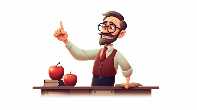 Vector a man with glasses and a beard pointing at an apple