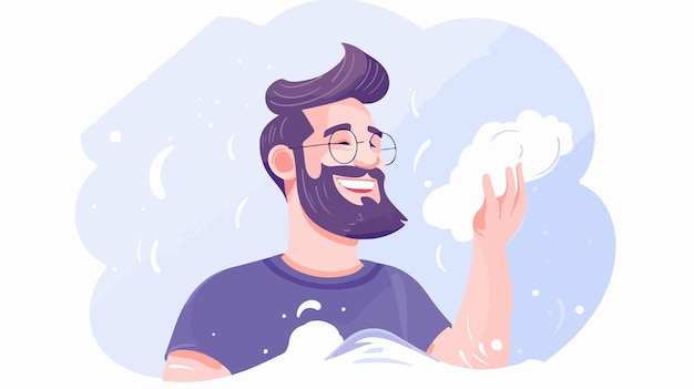 Vector a man with glasses holding a snowball in his hand