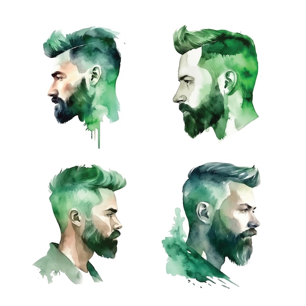 Man with green hair watercolor paint collection