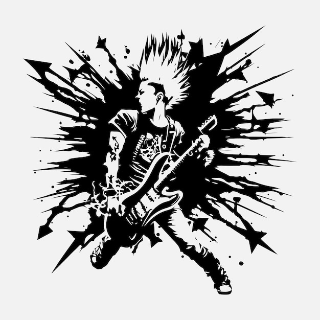 Vector man with guitar rock star punk musician artist vector illustration