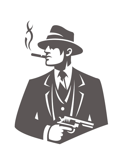 Vector a man with a gun in his mouth and a cigar in his mouth