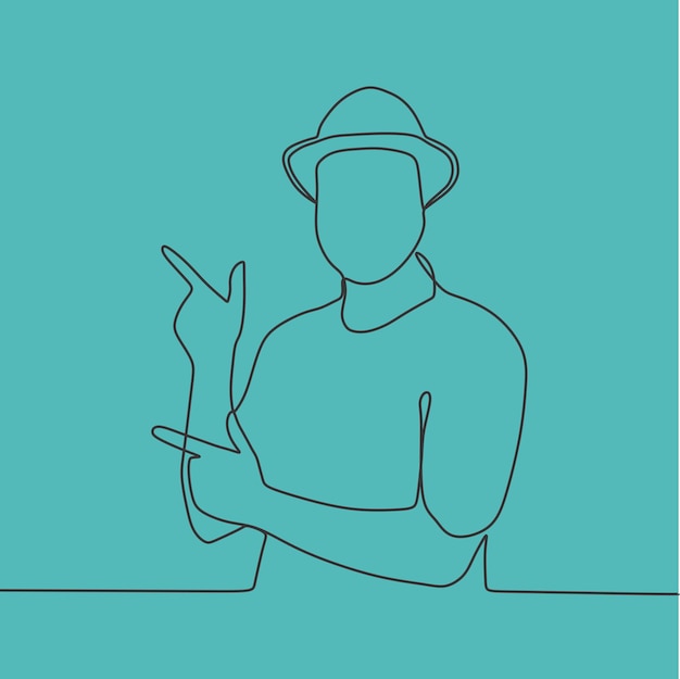 Man with hat oneline continuous single line art