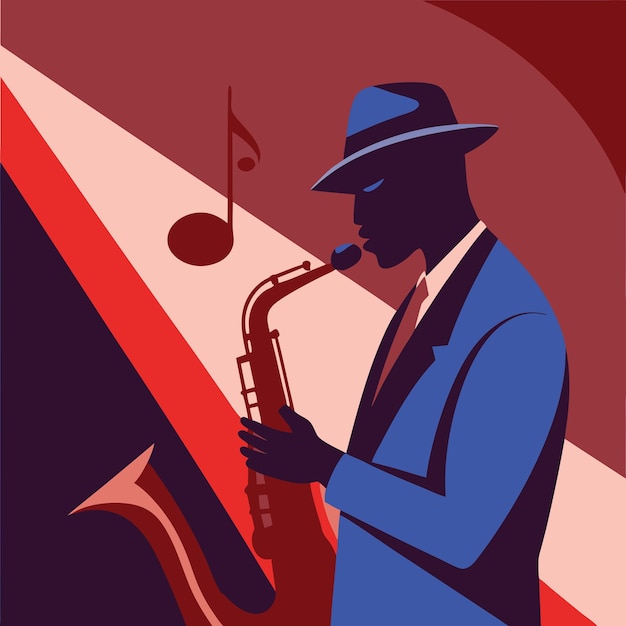 Vector a man with a hat playing a saxophone