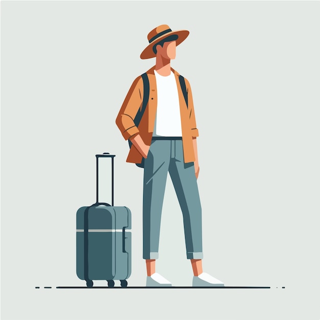 Vector a man with a hat and a suitcase