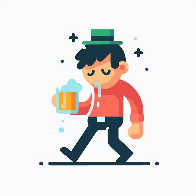 a man with a hat that says quot hes holding a beer quot