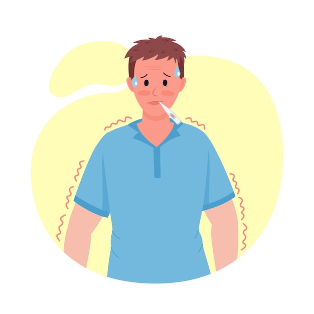 Man with high temperature semi flat color vector character