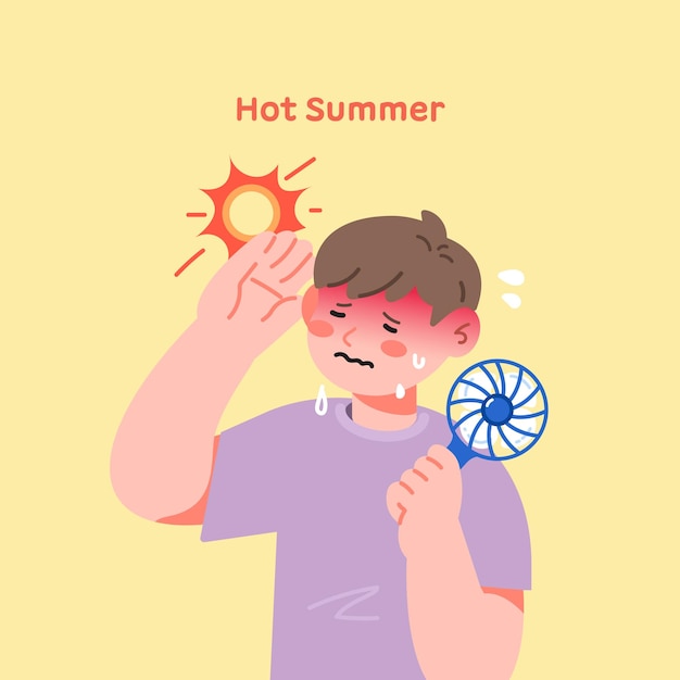 Vector a man with a hot summer sun and a hand holding a hot summer