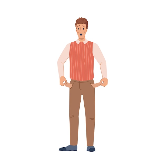 man with no money in pockets flat cartoon character