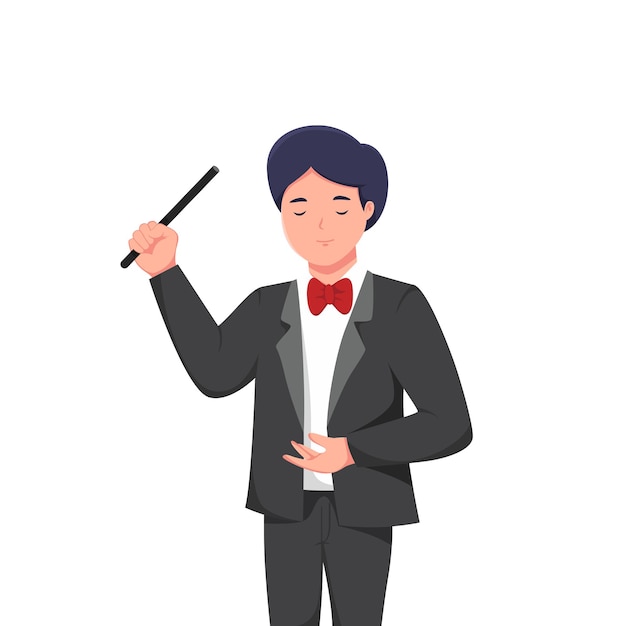 A Man with Orchestra Conductor Maestro Profession Character Illustration