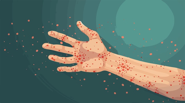 Vector man with rash on hand in vector medical illustration