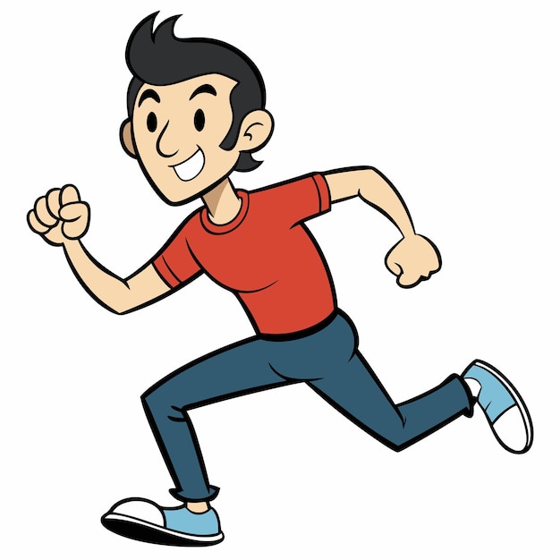 a man with a red shirt running with a fist in the air