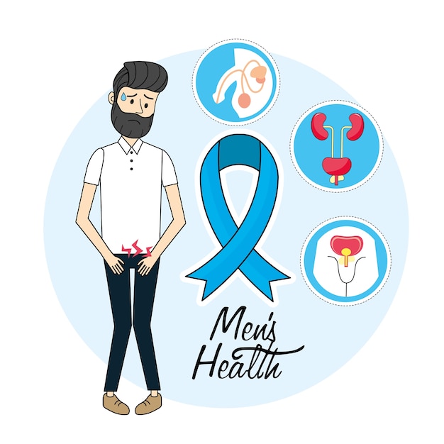 Man with renal infection and blue ribbon