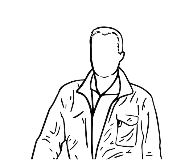 Man with short hair in a jacket man clothes doodle linear cartoon coloring