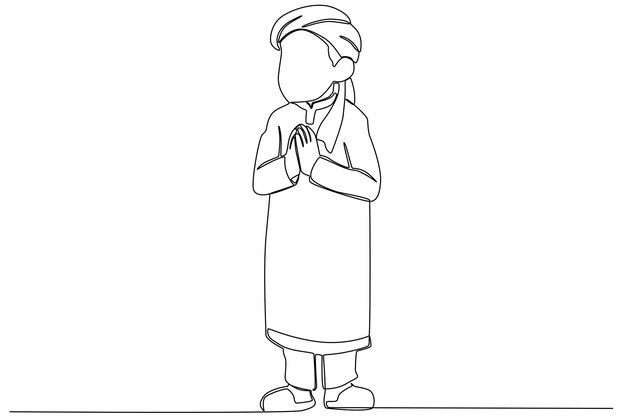 A man with turban giving greetings to to celebrate Eid alFitr one line art