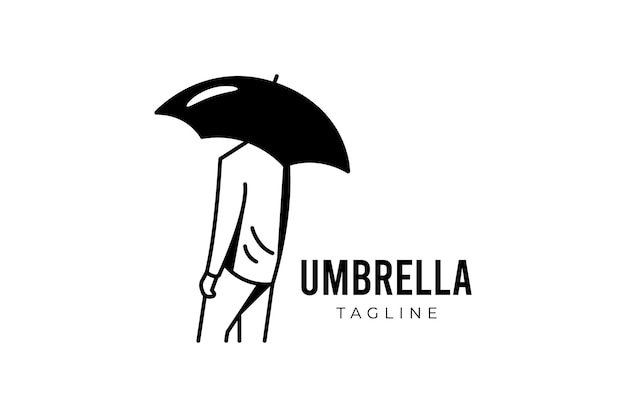 Man with umbrella elegant modern logo design black and white illustration