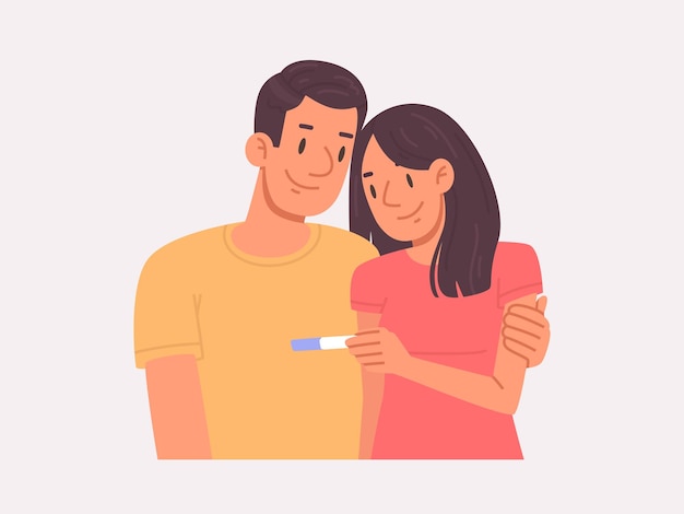 Man with woman look positive pregnancy test Happy couple would soon be parents _ai_generated