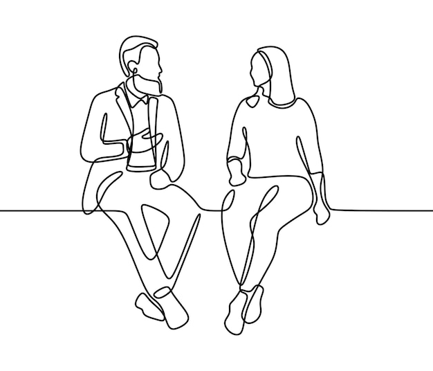 Man with woman talking sitting oneline continuous single line art