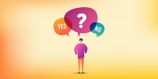 Man with yes and no symbol illustration