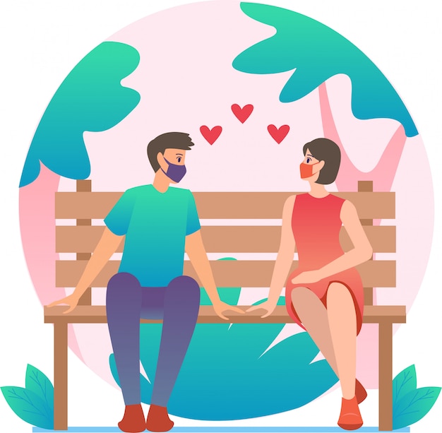 Man and woman are dating at the park illustration