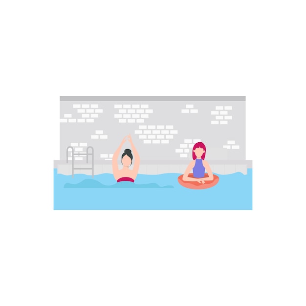 Vector a man and a woman are doing yoga in a swimming pool.