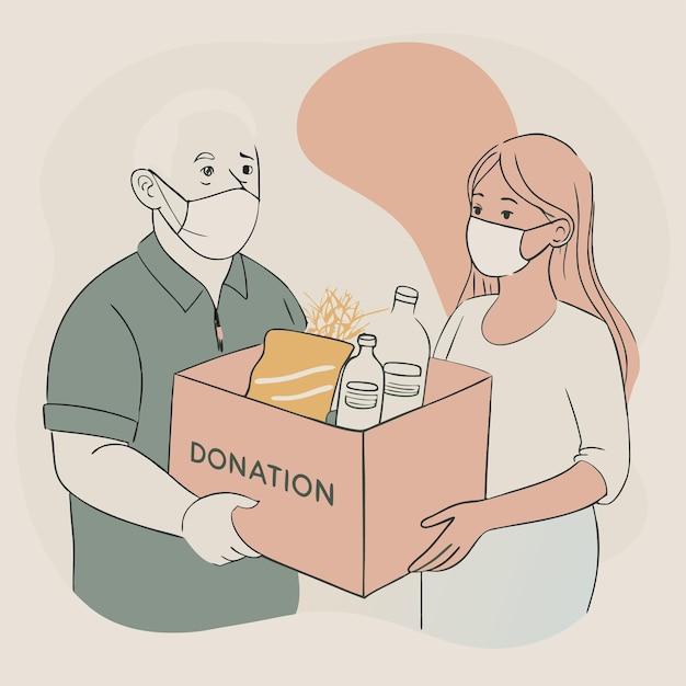 Vector a man and a woman are holding a box that says donation for charity