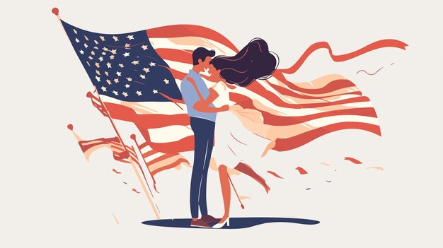 Vector a man and a woman are holding a flag with the words  love  on it