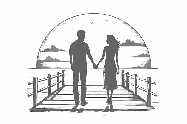 a man and a woman are holding hands on a dock