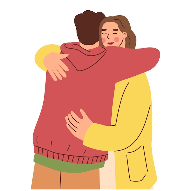 Man and woman are hugging Hugs love relationship A couple of lovers Warm relations between people Love for your neighbor Vector illustration in flat style Isolated elements