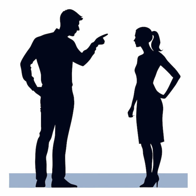 Vector a man and a woman are standing next to each other and the woman is talking to each other