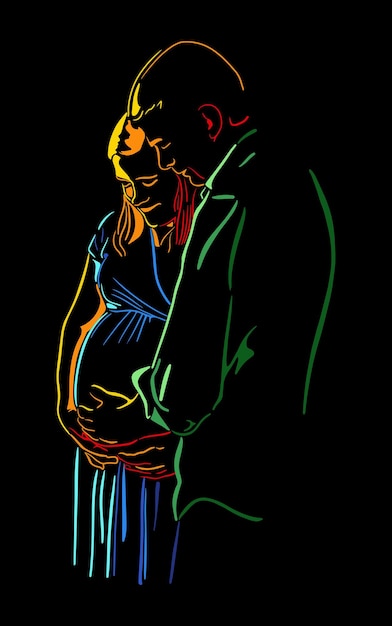 A man and a woman are standing in front of a black background.