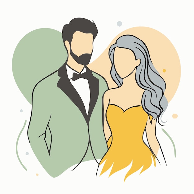 Vector a man and a woman are standing in front of a heart with a yellow and orange background