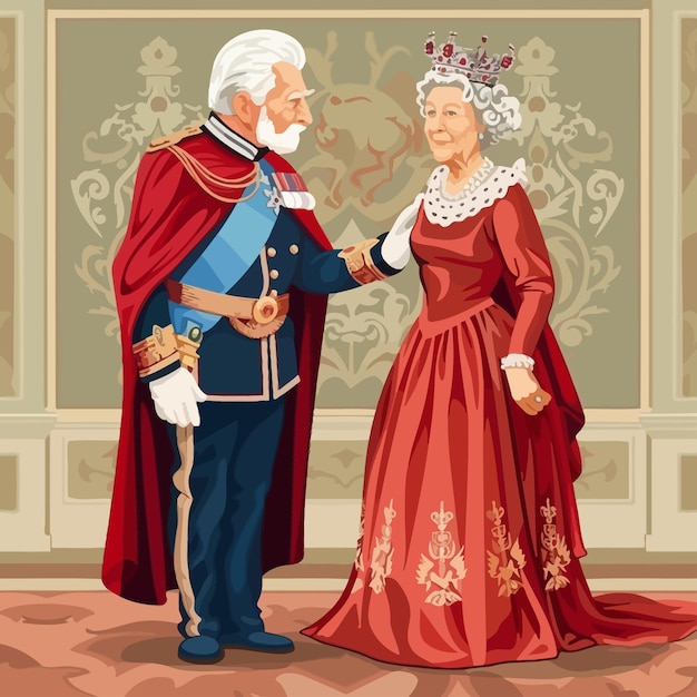 Vector a man and a woman are standing in front of a wall with a woman wearing a crown