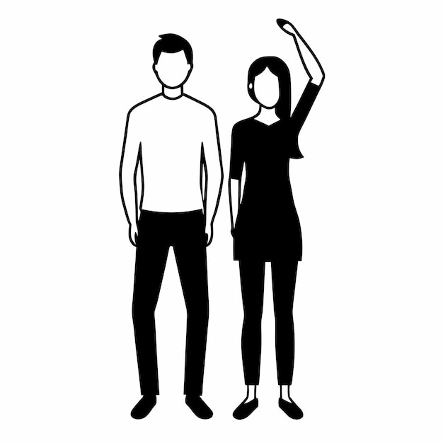 a man and a woman are standing in front of a white background