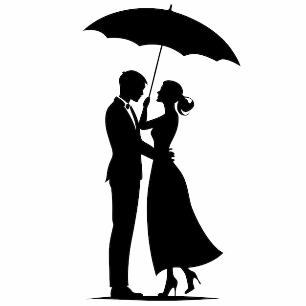 Vector a man and a woman are standing under an umbrella