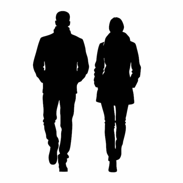 Vector a man and a woman are walking in front of a white background