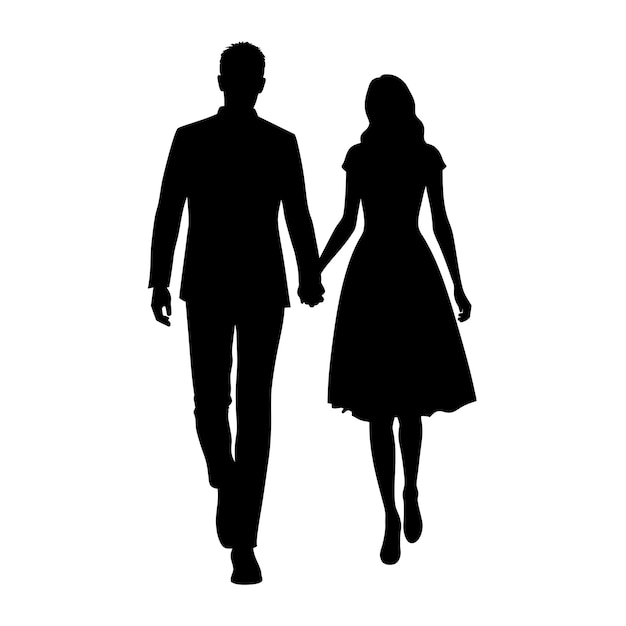 Vector a man and a woman are walking in a silhouette