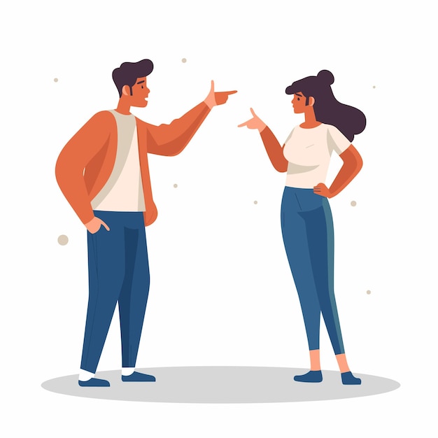 Man and woman arguing and pointing fingers at each other Vector illustration