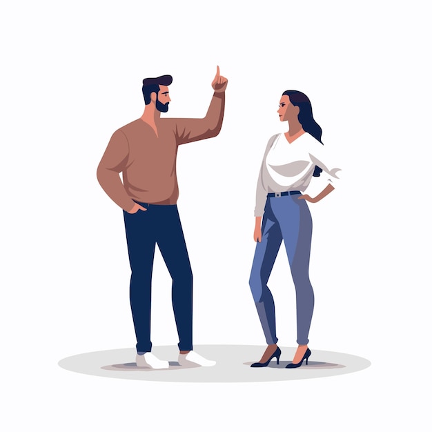 Man and woman arguing and pointing fingers at each other Vector illustration