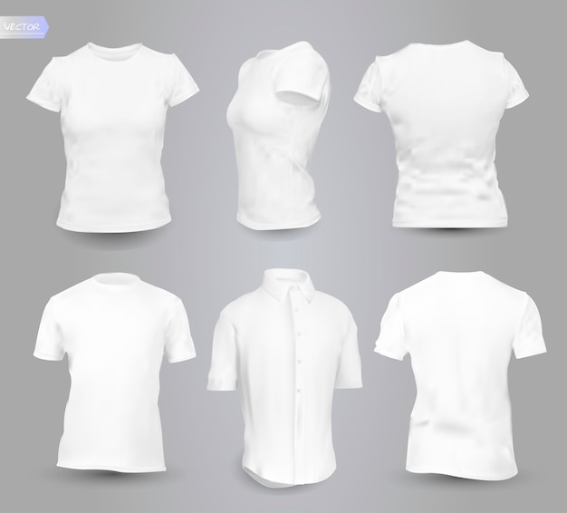 Man and woman clean white shirts set.