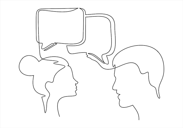 Vector man and woman communication speech bubbles drawingcontinuous line