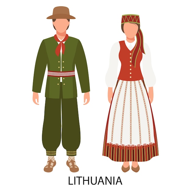 Vector a man and a woman a couple in lithuanian folk costumes culture and traditions of lithuania