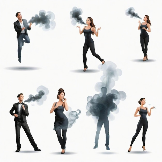 Vector a man and woman dancing in a suit with smoke coming out of them