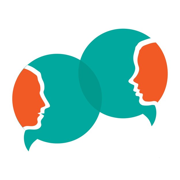 Man and woman face speech bubbles