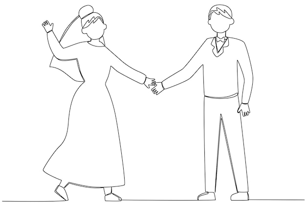 A man and a woman get married Wedding oneline drawing