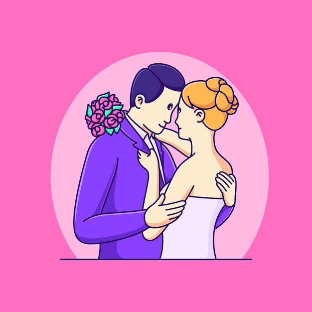 man and woman getting married and hugging vector illustration. wedding cute cartoon