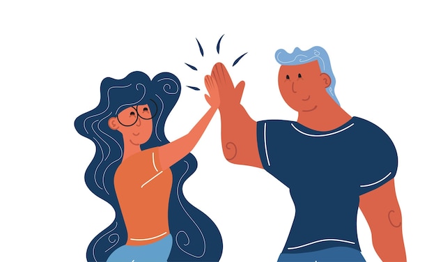 Man and woman give high five with hand and success team together Character partnership gesture