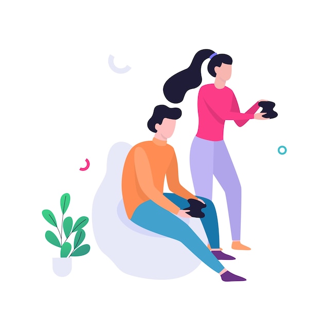 Man and woman holding joystick and play video game