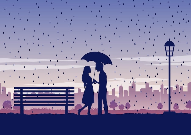 man and woman holding umbrella in the middle of rain