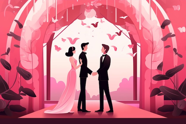 Vector man woman married under wedding arch