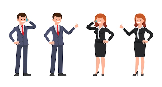 Man and woman office workers cartoon character